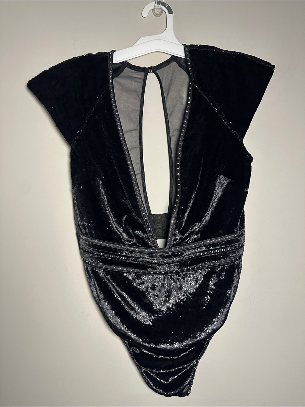Victoria's Secret Black deep studded Velvet sparkle thong lingerie bodysuit